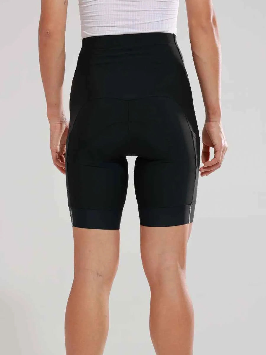Kvinnors basic shorts z605 svarta högmidjade cykelshorts med fukttransporterande tyg och reflekterande ränder för fritidscykling