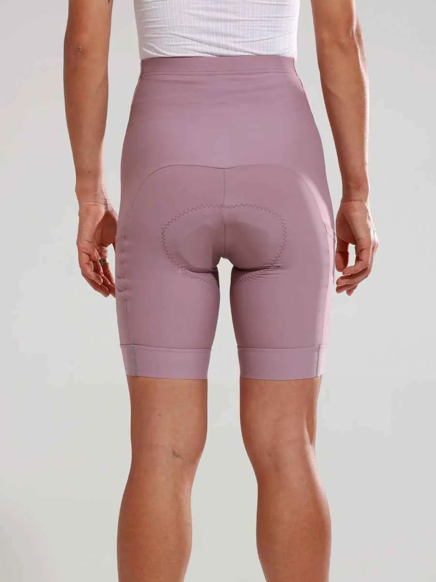 Kvinnors grundläggande shorts z605 rosa-mauve högt midjade cykelschorts med vadderad sits och fukttransporterande tyg