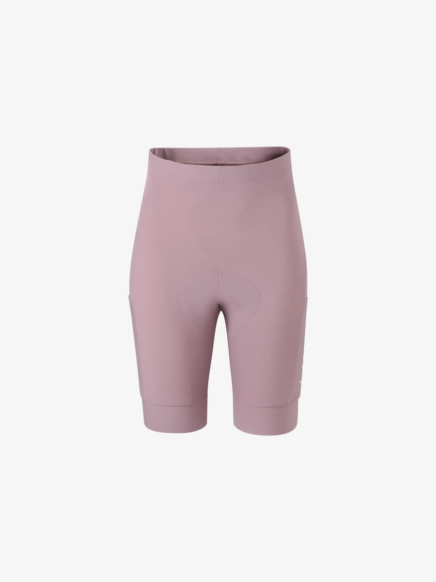Grundläggande damcykelshorts z605 rosa i fuktavledande tyg med hög midja och diskreta sidofickor för cykling