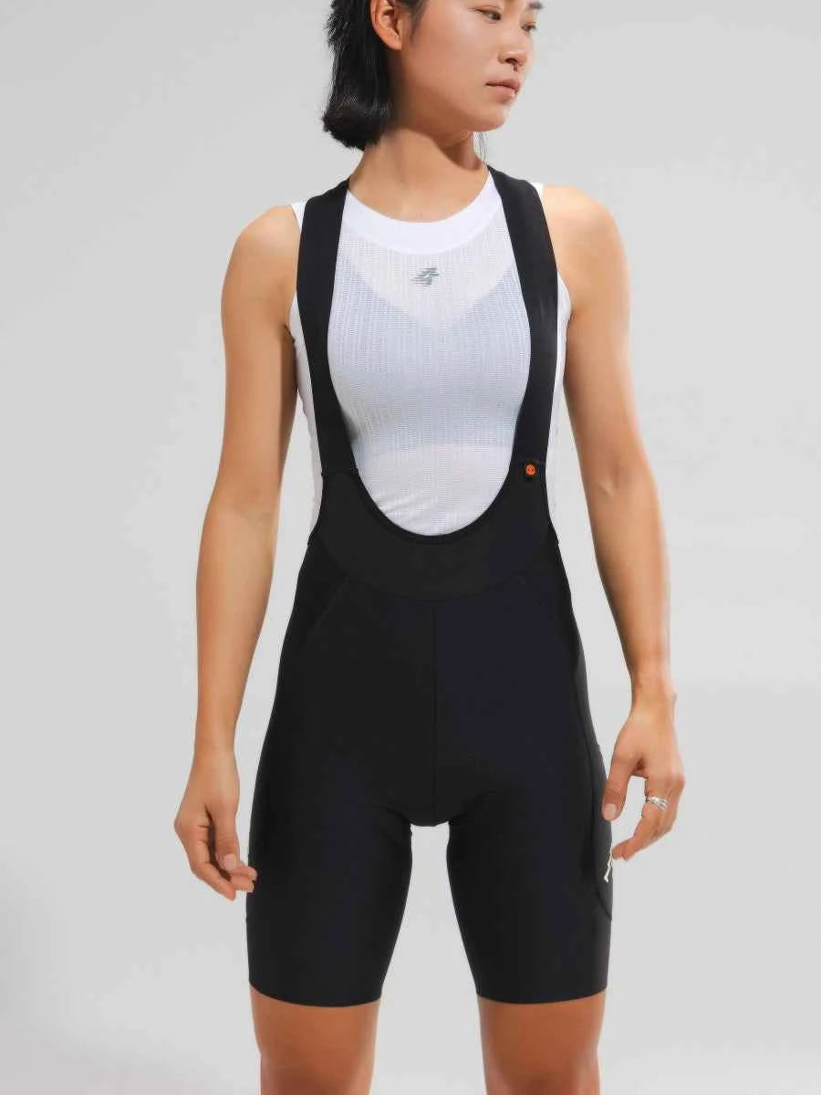 Damernas elite bibshorts 2025ssxx488 i svart med andningsbart nätmidjeband och halkhämmande bengrippar