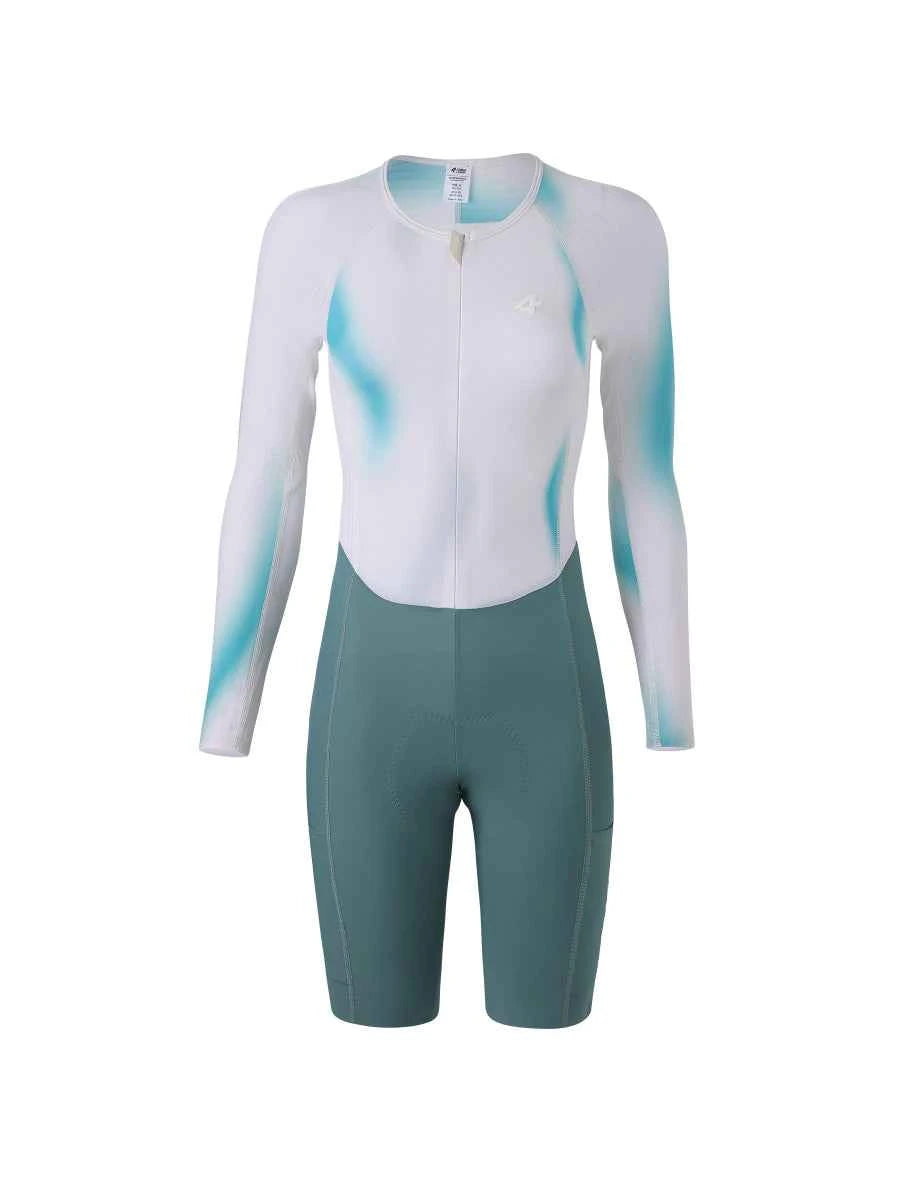 Vit och blågrön gradient långärmad pro cykelskinsuit med smidig figurnära design för damer 2024sss5228