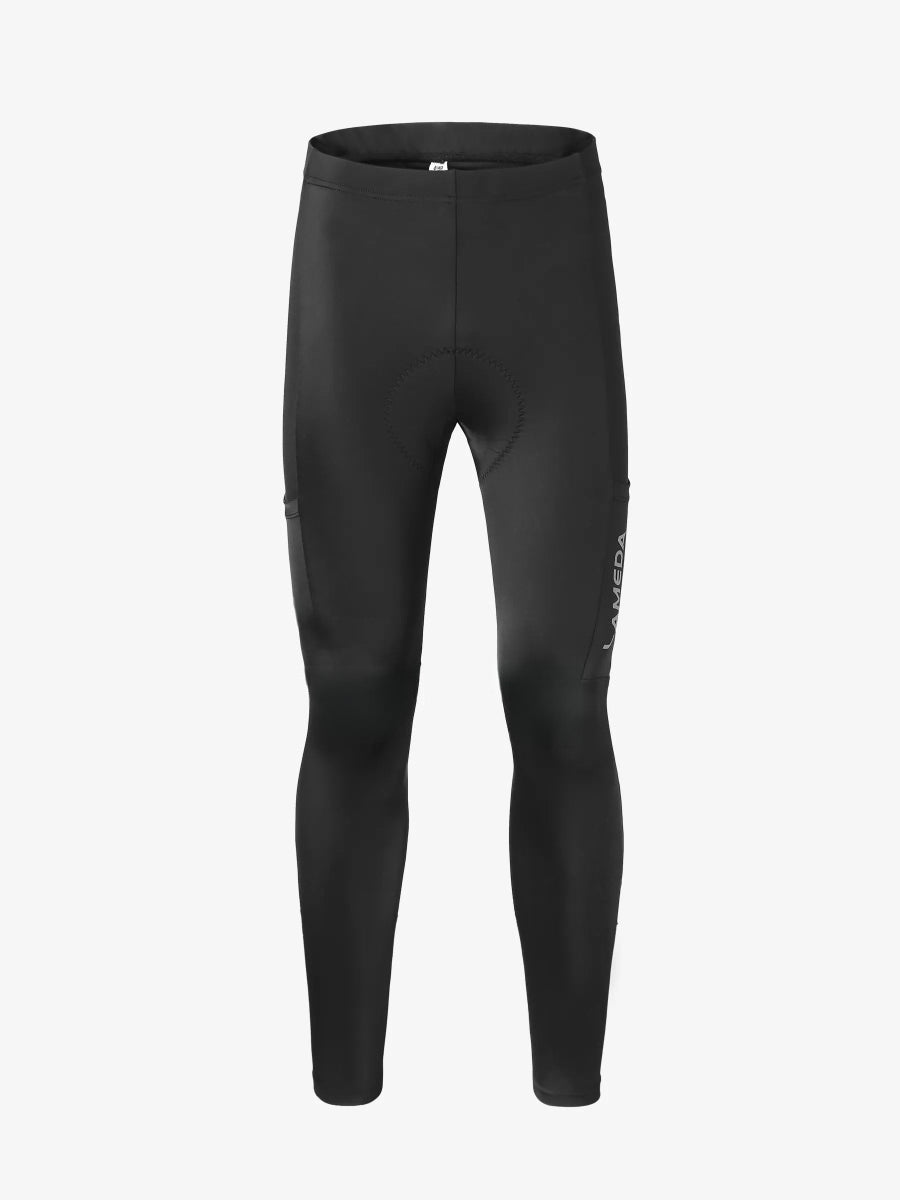 Elite thermal men’s black cameda cycling tights with breathable compression and triple-layer windproof water-repellent panels
