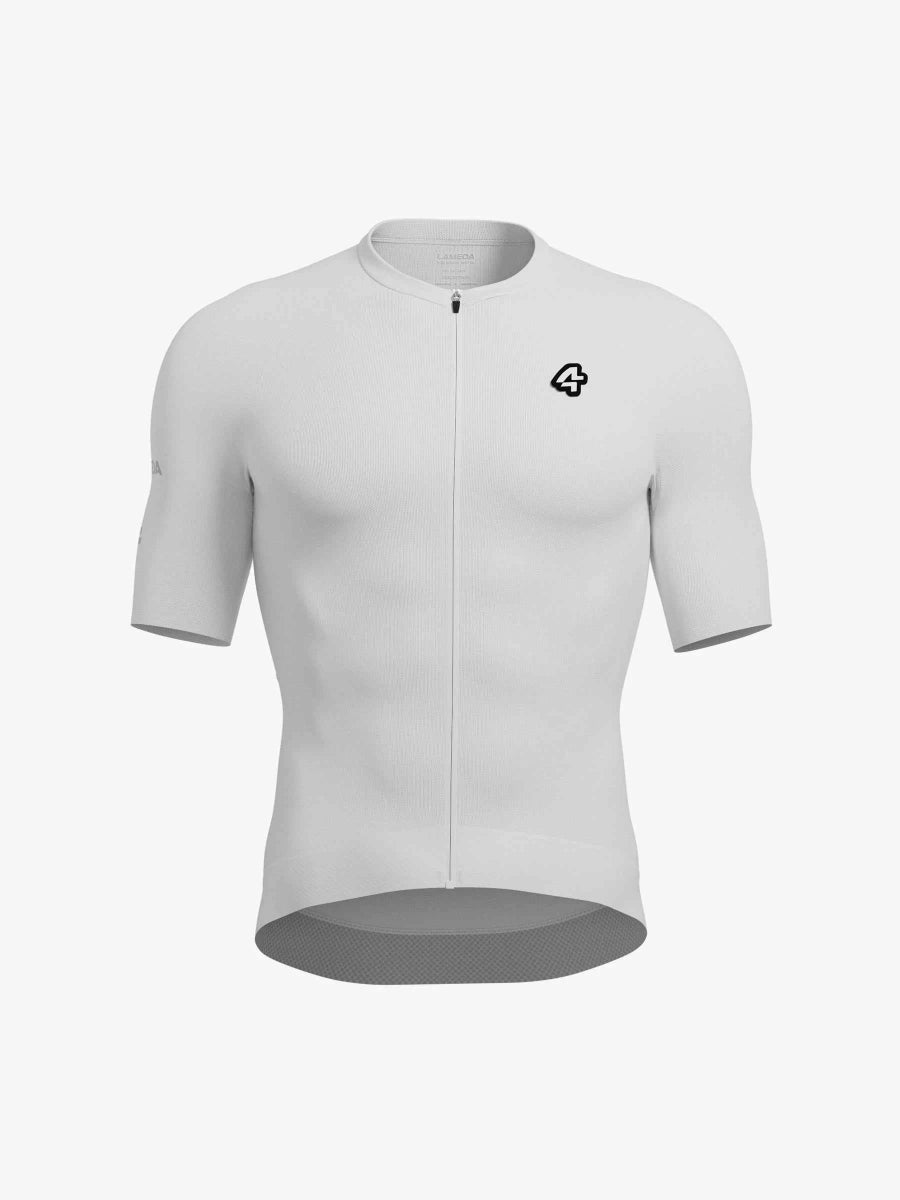 Vit kortärmad Zenith herr cykeltröja med diskret strukturerad Carvico revolutional fabric och svart bröstlogotyp